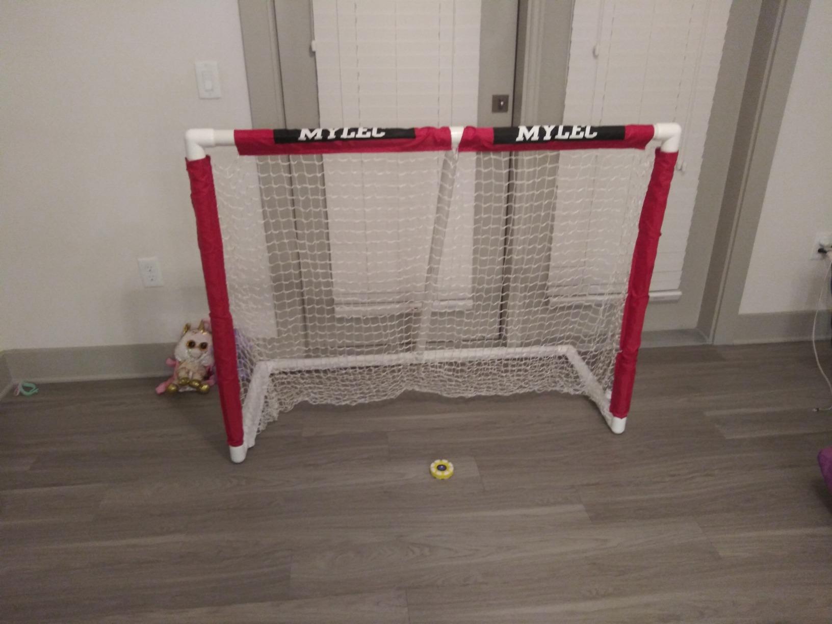 Mylec PVC Junior Hockey Folding Goal for Indoor + Outdoor (54 x 44 Inches), Lightweight & Portable, Sleeve Netting System (Red, 15 Pounds) customer photo 1