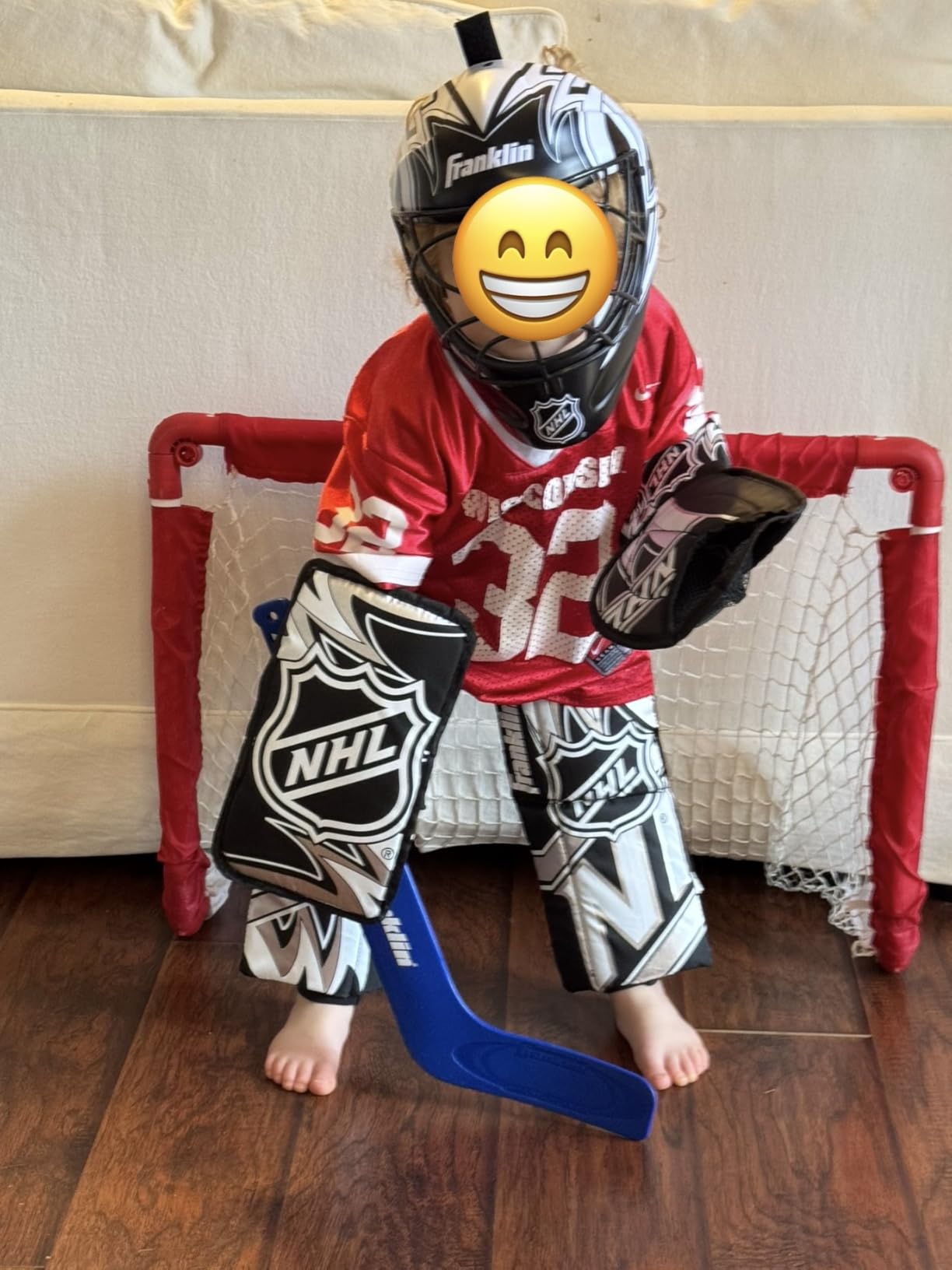 Franklin Sports NHL Youth Knee Hockey Goalie Pads + Helmet Set - Kids Knee + Mini Hockey Goalie Gear + Equipment - (2) Leg Pads, Catch Glove, Blocker + Mask Included customer photo 1