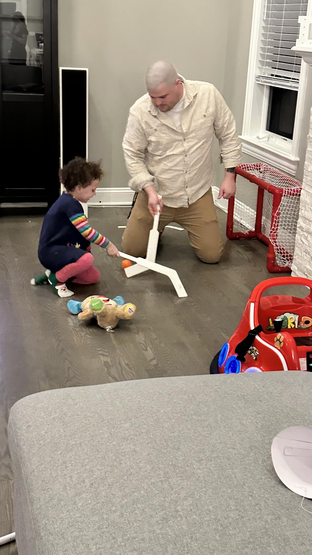 Franklin Sports - NHL Kids Folding Hockey Goals Set - (2) Street Hockey & Knee Hockey Goals - (2) Adjustable Youth Hockey Sticks, (2) Knee Hockey Sticks, (2) Mini Hockey Balls + (1) Street Hockey Ball customer photo 1