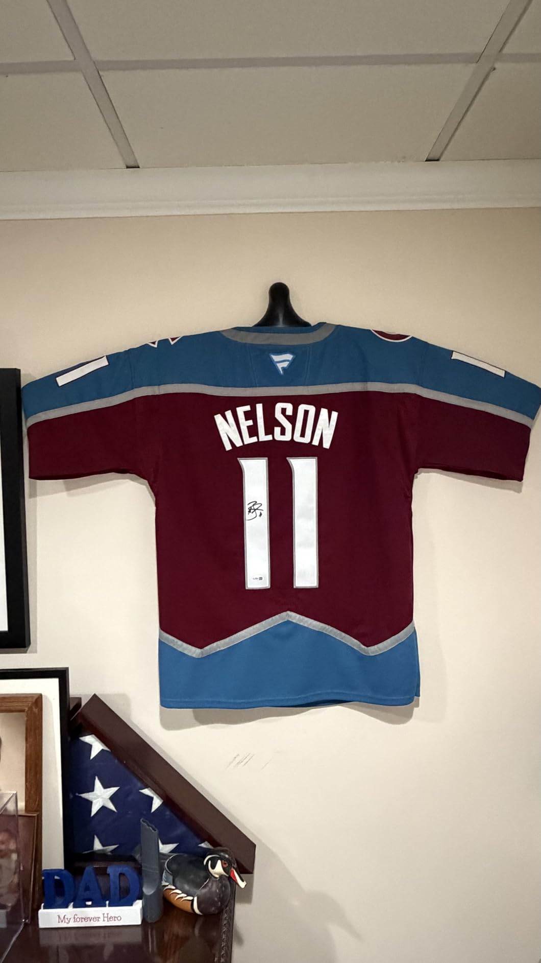 ChalkTalkSPORTS Jersey Display Hanger for Wall | Adjustable Jersey Hanger | Shapes to Fit Any Sport | 1 Pack | JerseyGenius customer photo 2