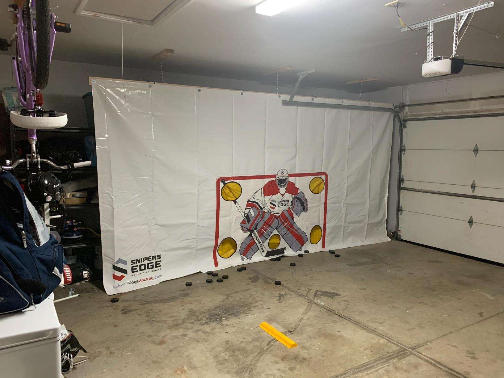 Snipers Edge Hockey Shooting Tarp - Heavy Duty Vinyl - Develop Stronger Slap and Wrist Shots Without Damaging Drywall customer photo 2