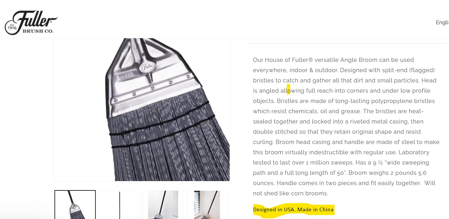 Fuller Brush Angle Broom - Heavy Duty Broom with Split End Bristles, Steel Handle, Indoor/Outdoor Floor Sweeper for Home, Garage, Patio customer photo 1