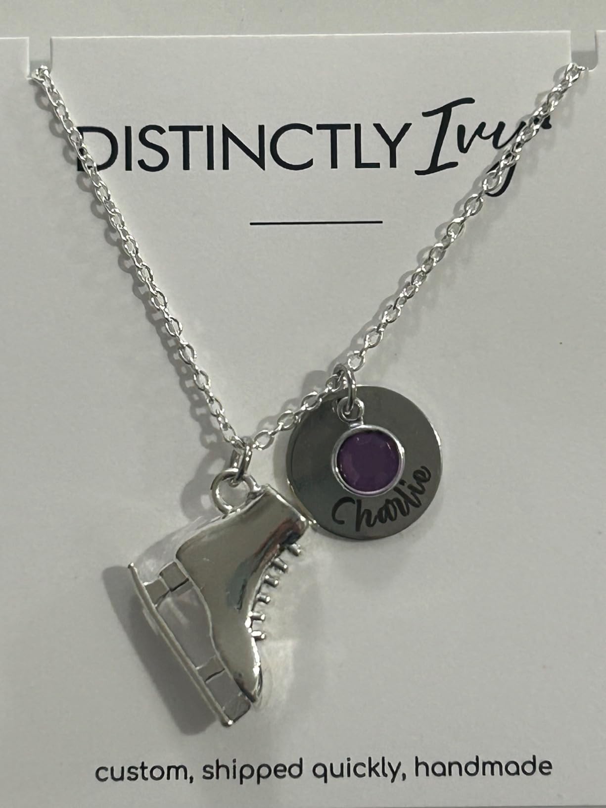 DistinctlyIvy Ice Skater Necklace - Personalized Name, Birthstone Color - Laser Engraved Disc - Little Girls Winter Skating Gift - DGR-15mm customer photo 1