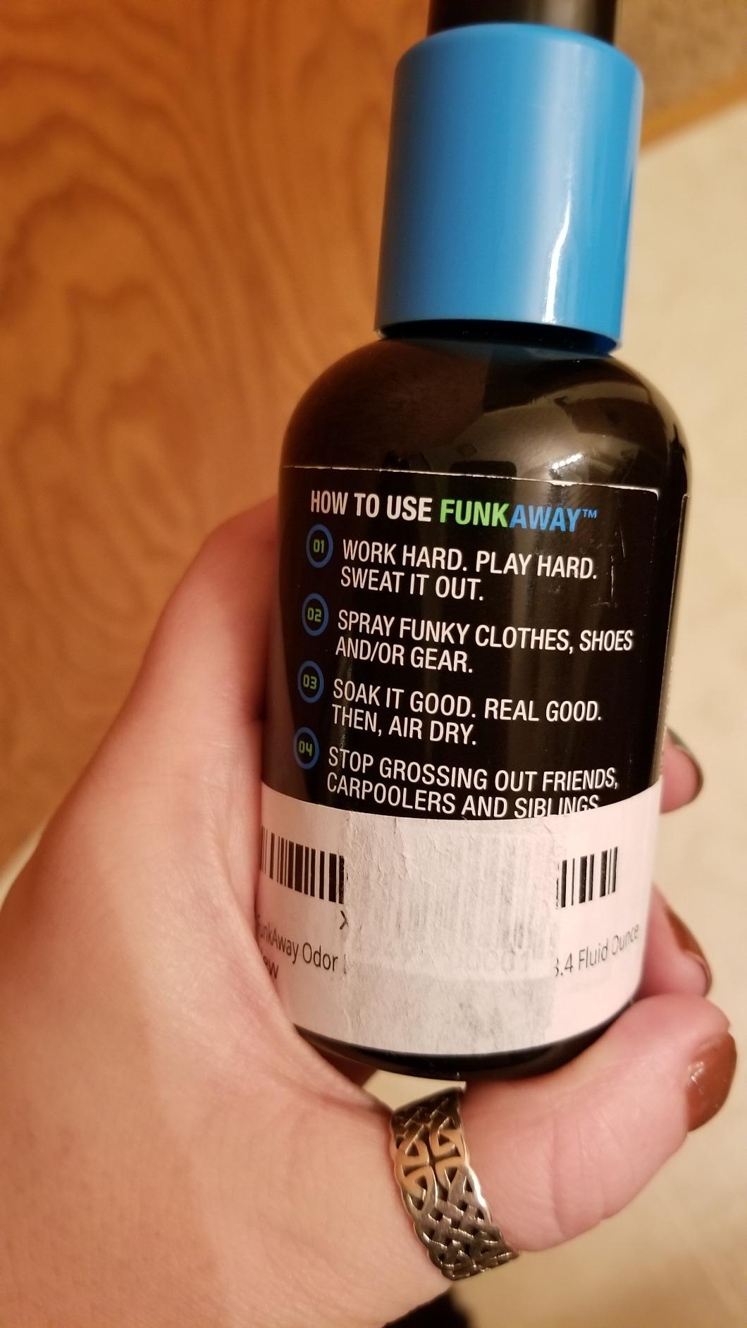 FunkAway Odor Eliminator Spray for Shoes, Clothes and Gear, 3.4 oz., Non-Aerosol; Mini Size for Travel, Ideal for Gym Bag, Purse, Locker or Suitcase customer photo 2