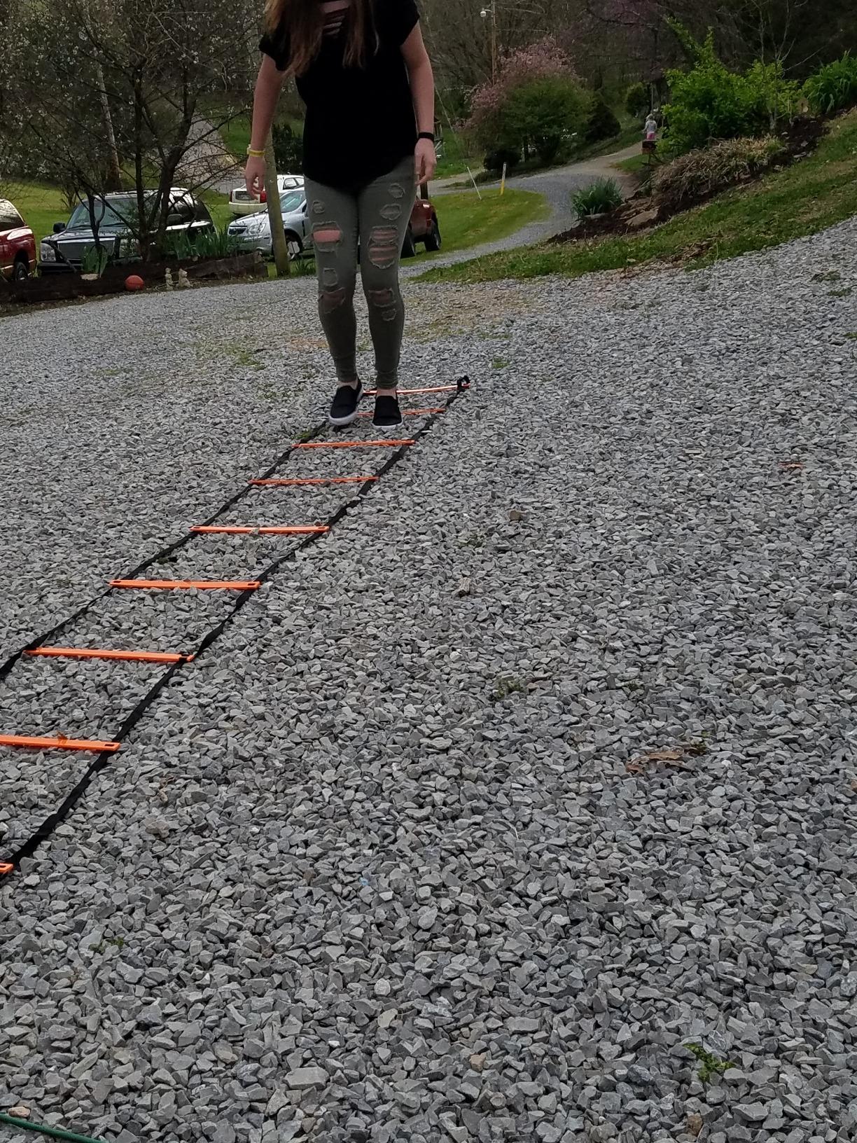 YISSVIC Agility Ladder and Cones 20 Feet 12 Adjustable Rungs Fitness Speed Training Equipment,1 Carry Bags, 10 Cones, 4 Stakes, Basketball, Soccer customer photo 1