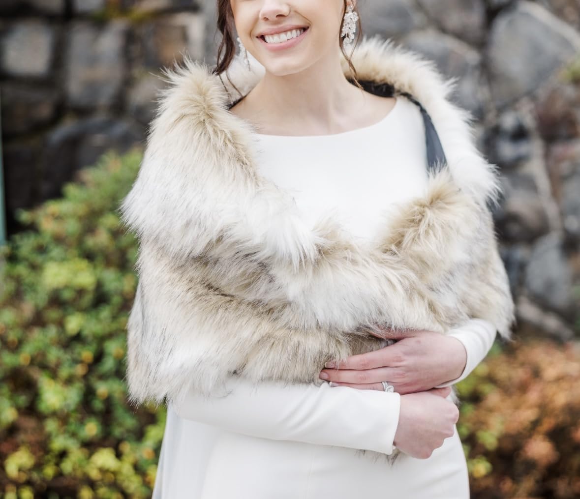 Caracilia Women Luxury Faux Fur Coat Jackets Wrap Cape Shawl for Wedding Party customer photo 2