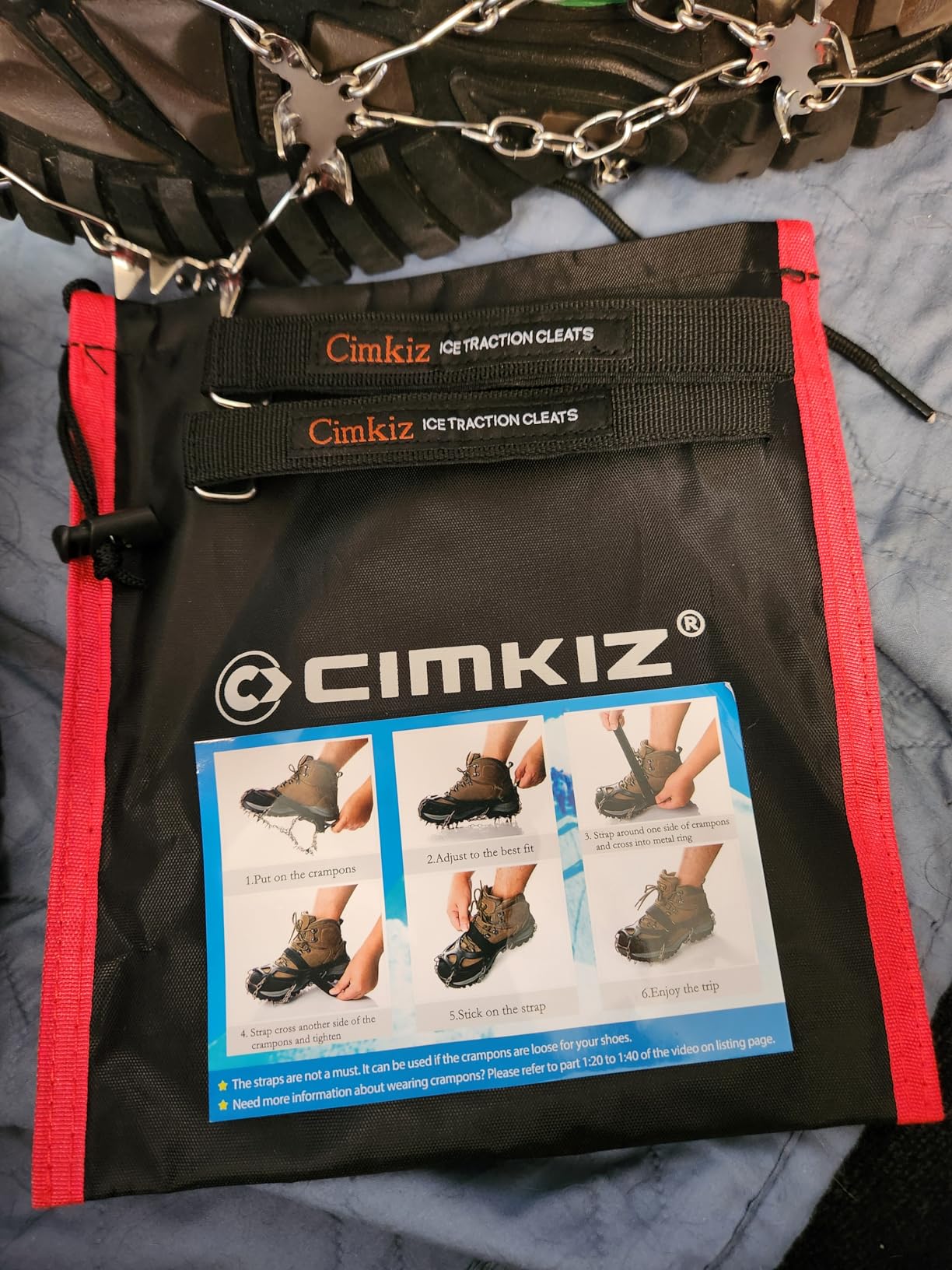 Cimkiz Crampons Ice Cleats Traction Snow Grips for Boots Shoes Women Men Anti Slip 19 Stainless Steel Spikes Safe Protect for Hiking Fishing Walking Climbing Mountaineering customer photo 1