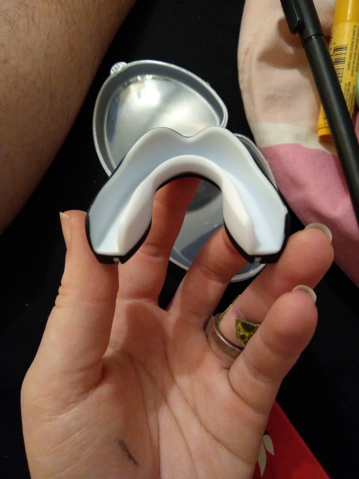 SAFEJAWZ Mouth Guard for Braces, Upper & Lower Protection Mouthguard with Case, Easy Fit Remoldable Mouthpiece for Football, Boxing, Lacrosse, MMA, Basketball & All Contact Sports (One Size, Ice Pink) customer photo 1