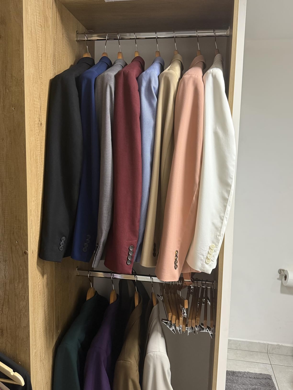 Nature Smile Luxury Natural Wooden Suit Hangers - 6 Pack - Wood Coat Hangers,Jacket Outerwear Shirt Hangers,Glossy Finish with Extra-Wide Shoulder, 360 Degree Swivel Hooks & Anti-Slip Bar with Screw customer photo 1