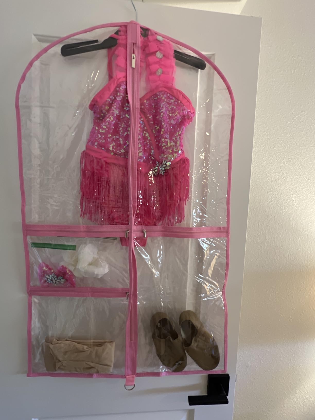 Univivi Clear PVC Dance Costume Bags (3 Pack) Garment Bag 40 Inch for Dance Competitions, with 4 Medium Clear Zipper Pockets and 1 Large Back Zippered Pocket [Upgraded Version] customer photo 1