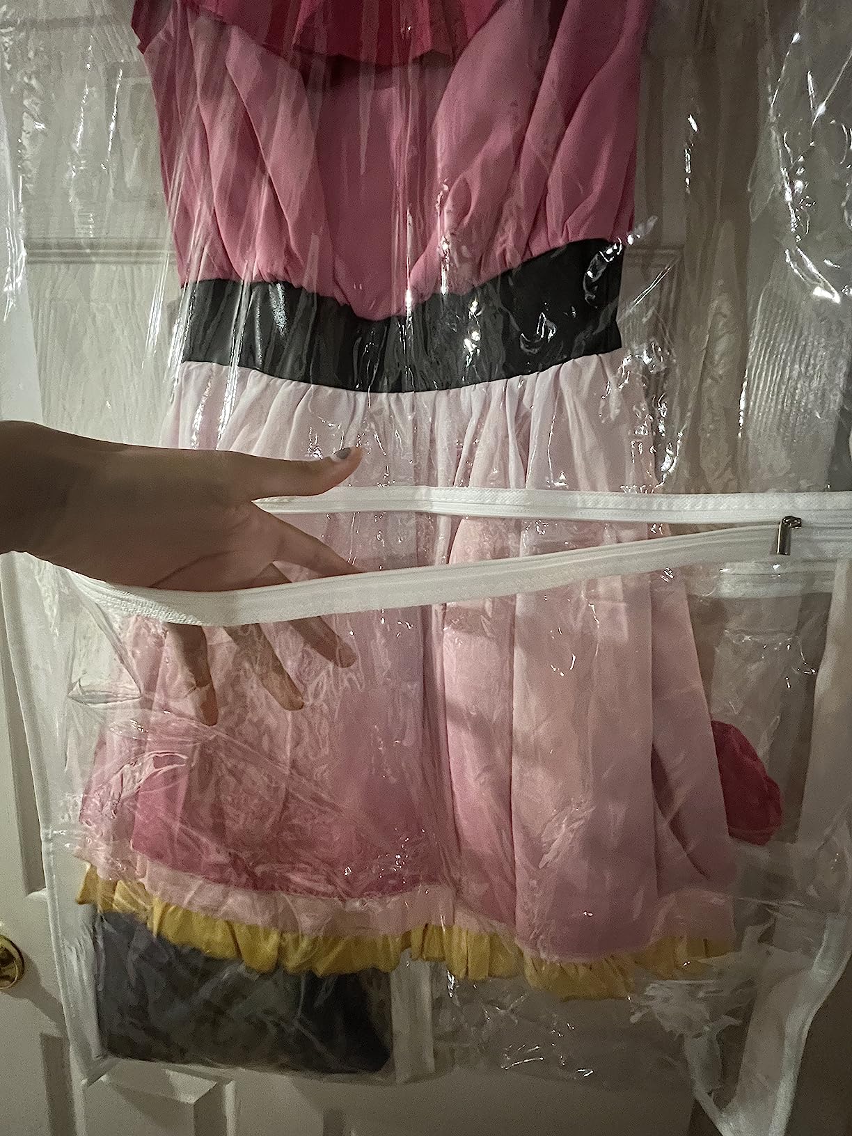 Univivi Clear PVC Dance Costume Bags (3 Pack) Garment Bag 40 Inch for Dance Competitions, with 4 Medium Clear Zipper Pockets and 1 Large Back Zippered Pocket [Upgraded Version] customer photo 2