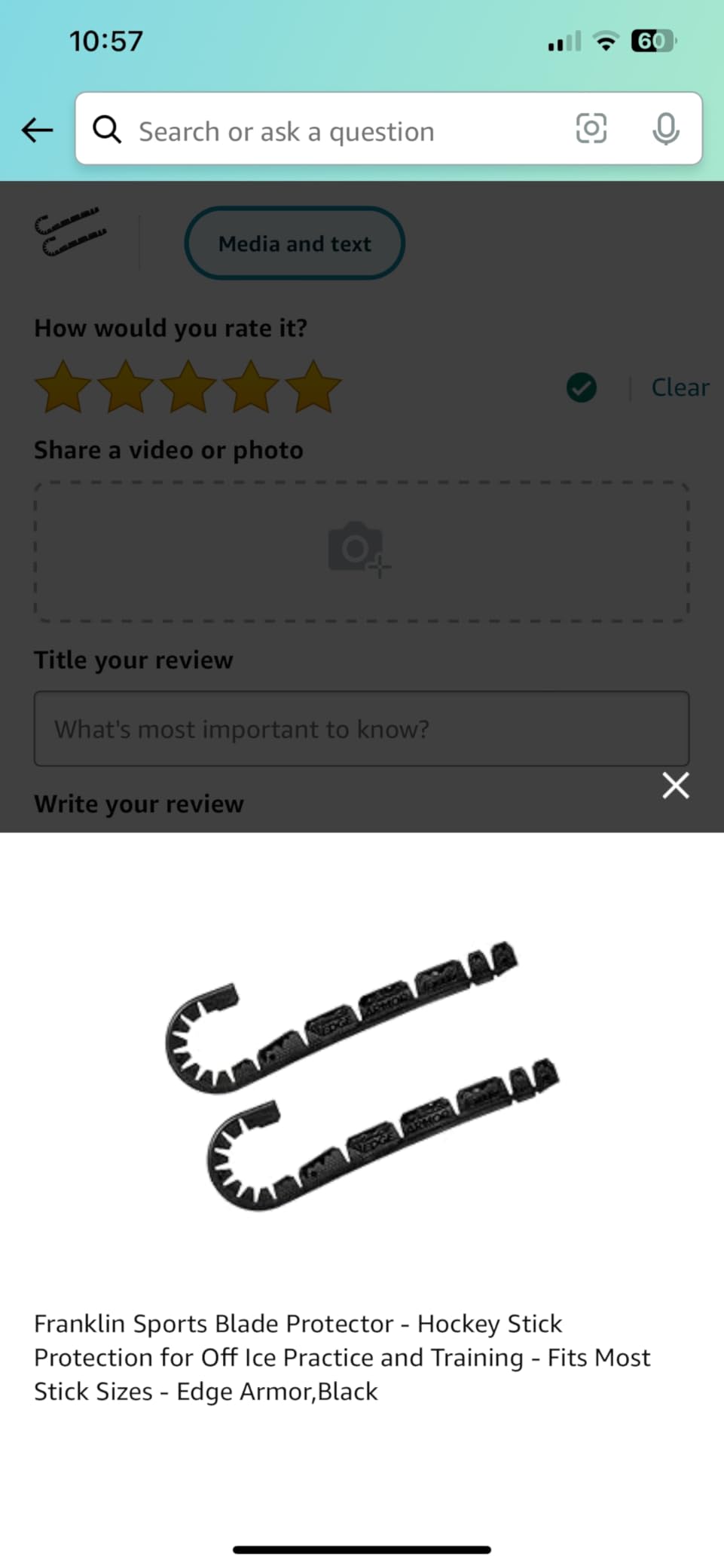 Franklin Sports Blade Protector - Hockey Stick Protection for Off Ice Practice and Training - Fits Most Stick Sizes - Edge Armor customer photo 1