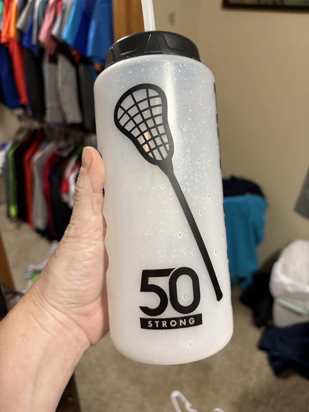 50 Strong 1 Liter Water Bottle with Straw - 2-Pack Easy-Squeeze Sports Bottles with Long Straw & Built-In Finger Grip - BPA-Free - Made in USA - Ideal for Hockey, Football, Lacrosse & Boxing customer photo 1
