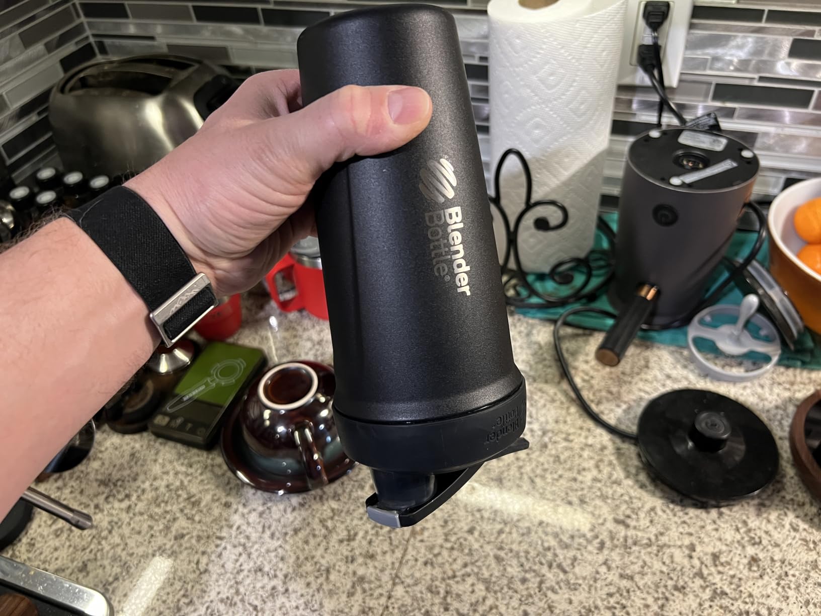 BlenderBottle Strada Shaker Cup Insulated Stainless Steel Water Bottle with Wire Whisk, 24-Ounce, Black customer photo 1