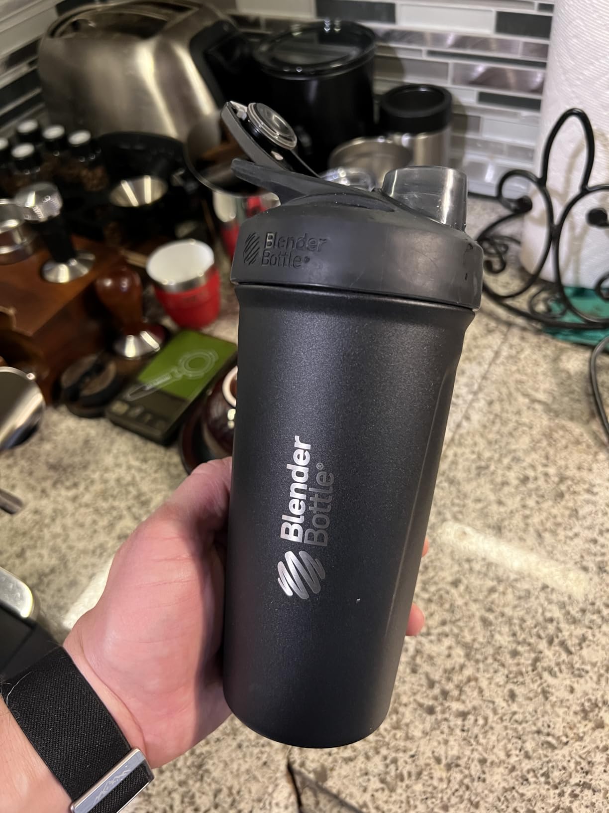 BlenderBottle Strada Shaker Cup Insulated Stainless Steel Water Bottle with Wire Whisk, 24-Ounce, Black customer photo 2