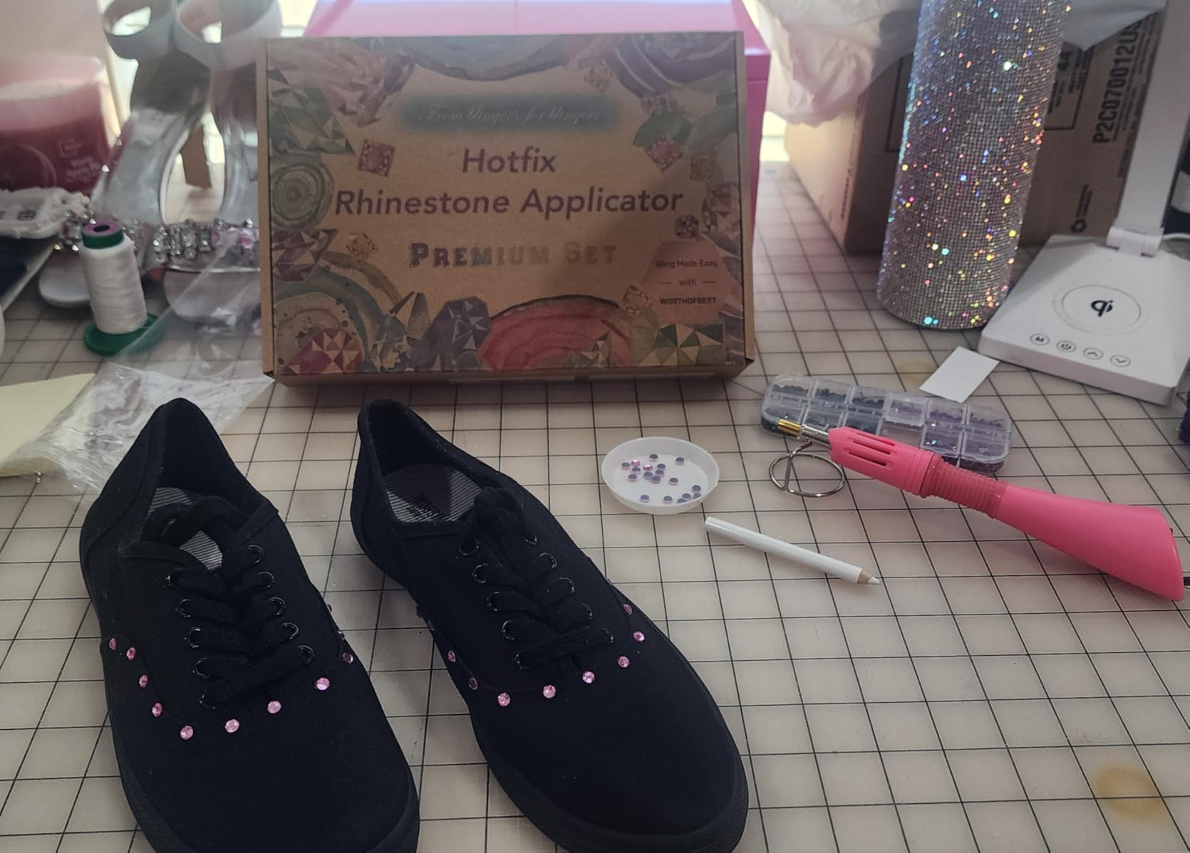 Hot Fix Tool with 10000 Rhinestones and 300 Pearls for Blinging Clothes, Fabric, Clothing, Leather, Hotfix Bedazzler Kit with 6 Tips, Stand, Gift Box, Manual, Glove, Stencils, Tray, Tweezers, Picker customer photo 1