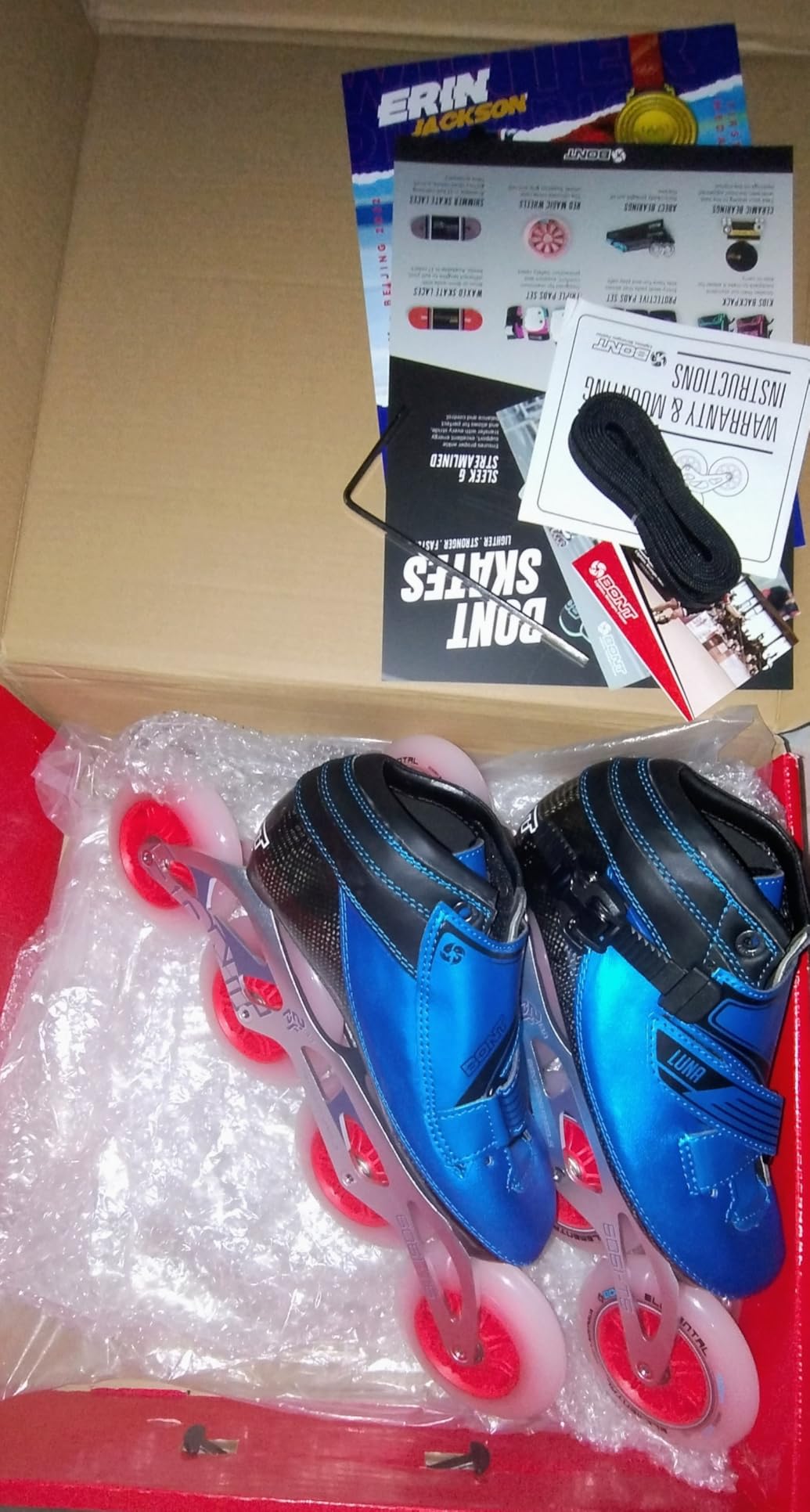 Bont Inline Speed Skating Racing Package - Luna Skate Boot + 2PF 6061 Frame + Elemental Wheels + ABEC7 Bearings - Youth - Boys - Girls - Men - Women customer photo 1