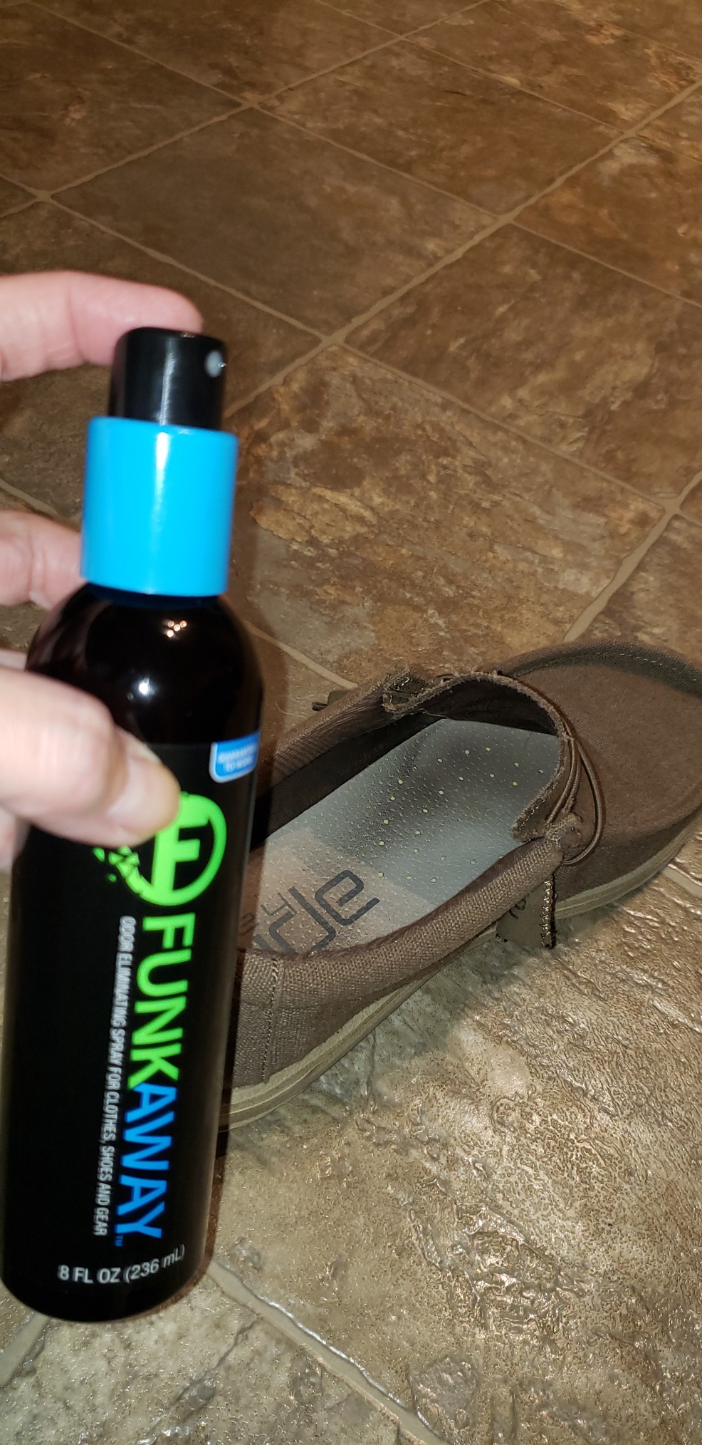 FunkAway Odor Eliminating Spray for Shoes, Skates, Work Boots & More, 8 oz., 4 Pack, Extreme Odor Eliminator, Perfect for Stinky Stuff You Can't Put in the Wash customer photo 1