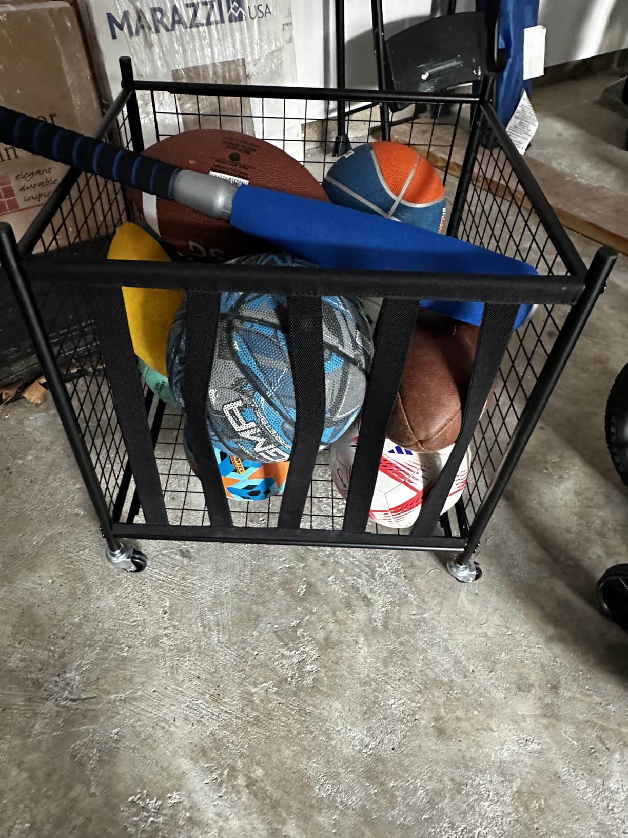 Snail Garage Sports Equipment Storage Organizer Sports Ball Storage Rolling Cart with Basket and Hooks Lockable Sports Ball Cage Storage Rack for Garages Playgroup Gym and Schools Black customer photo 2