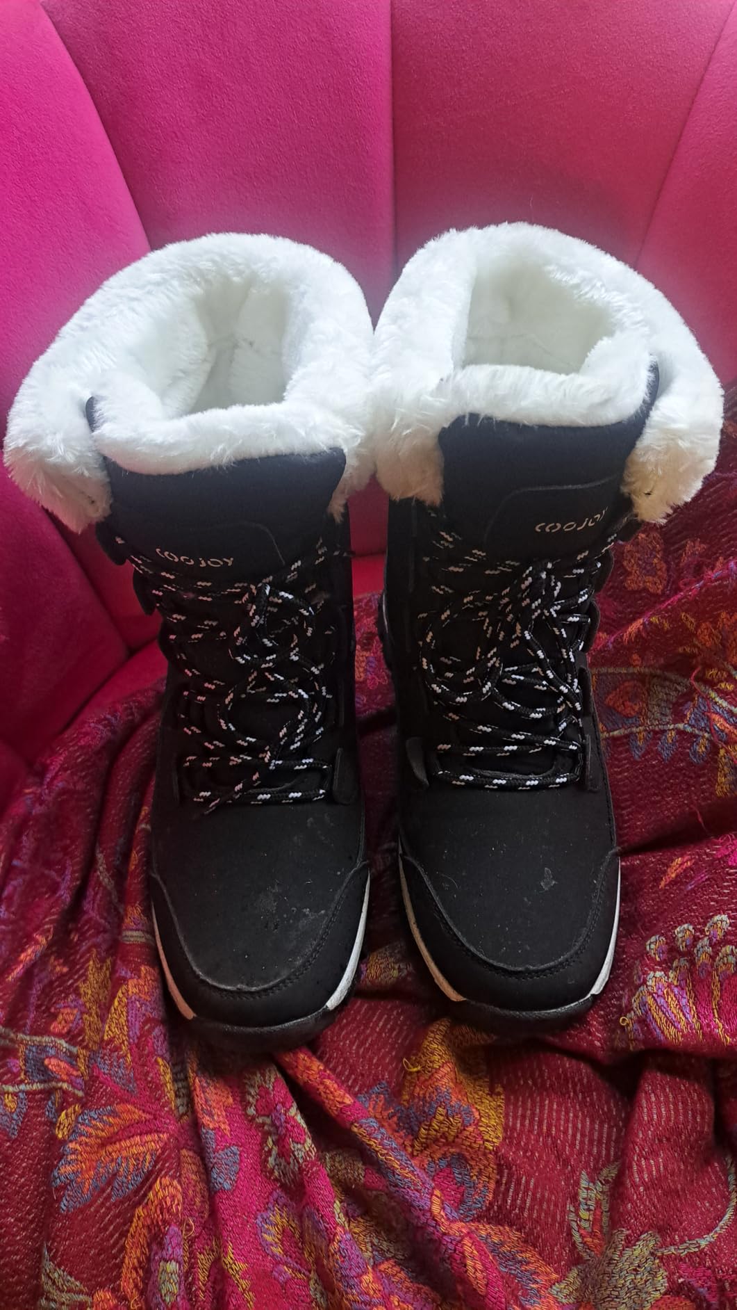 COOJOY Womens Waterproof Winter Snow Boots Warm Shoes Furry Mid Calf Lightweight Walking Hiking Booties customer photo 1