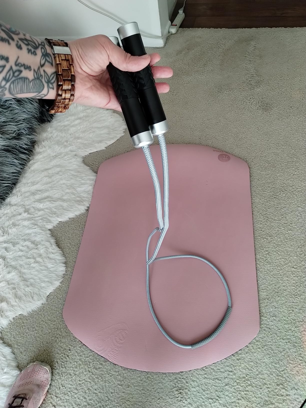 Redify Weighted Jump Rope for Workout Fitness(1LB), Tangle-Free Ball Bearing Rapid Speed Skipping Rope for MMA Boxing Weight-loss,Aluminum Handle Adjustable Length 9MM Fabric Cotton+9MM Solid PVC Rope customer photo 2