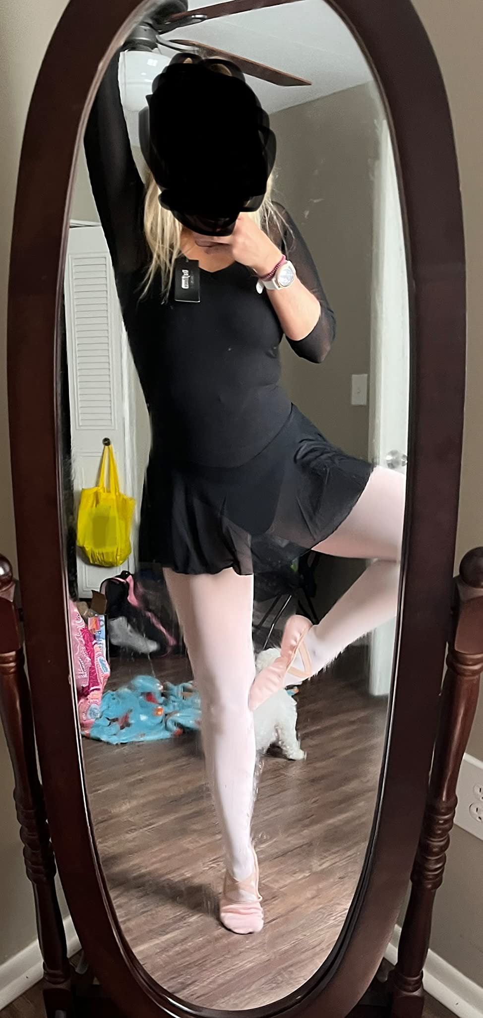 3/4 Sleeve Black Leotards for Women, Skirted Ballet Dress Adult Dance Attire customer photo 2