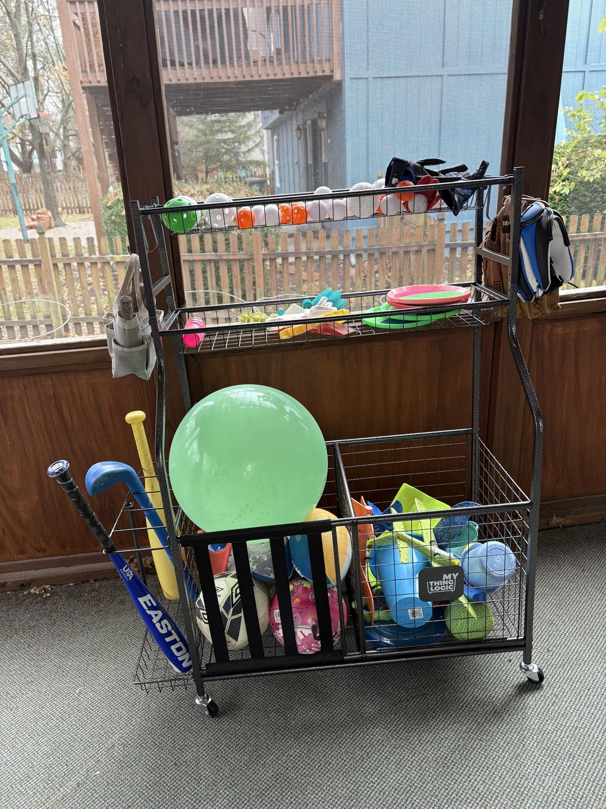 Mythinglogic Garage Sports Equipment Organizer, Baseball Storage Large Capacity, Sports Organizer for Garage with Hooks and Baskets, Ball Storage Rack for Football, Soccer Ball, Bat, Toys customer photo 1