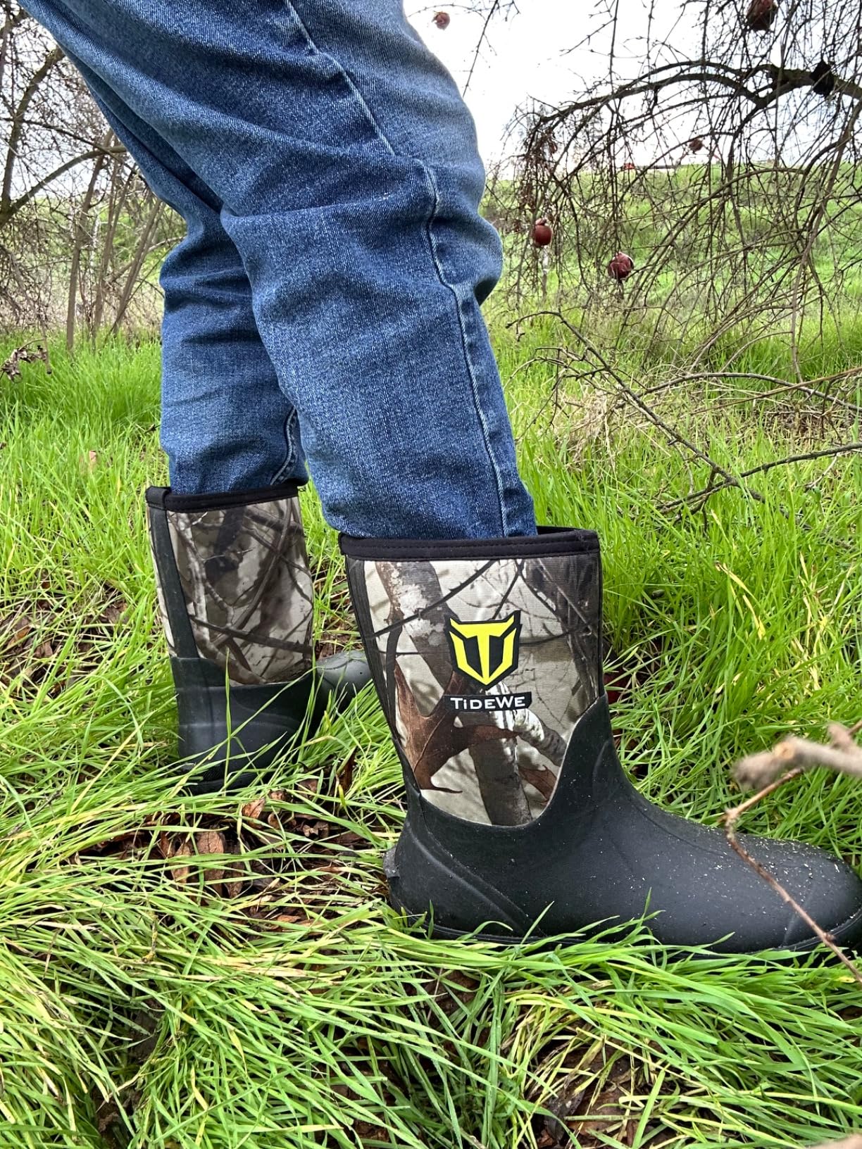 TIDEWE Rubber Boots for Men, 5.5mm Neoprene Insulated Rain Boots with Steel Shank, Waterproof Mid Calf Hunting Boots, Sturdy Rubber Work Boots for Farming Gardening Fishing customer photo 1