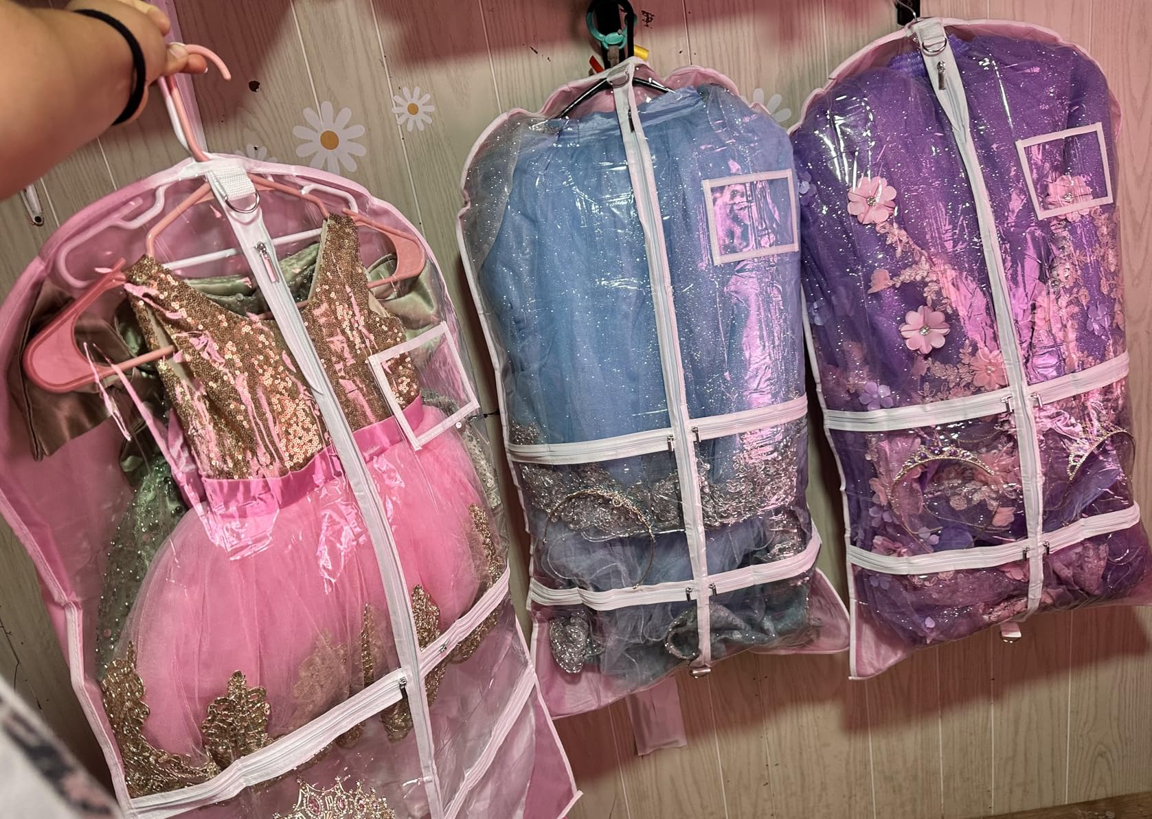 Pink Kids Dance Garment Bag for Hanging Clothes, 37 Inch Waterproof PVC Travel Garment Bag with 3 Pockets for Dance Costumes, Sports, Skating, Theatre, Beauty Pageants customer photo 1