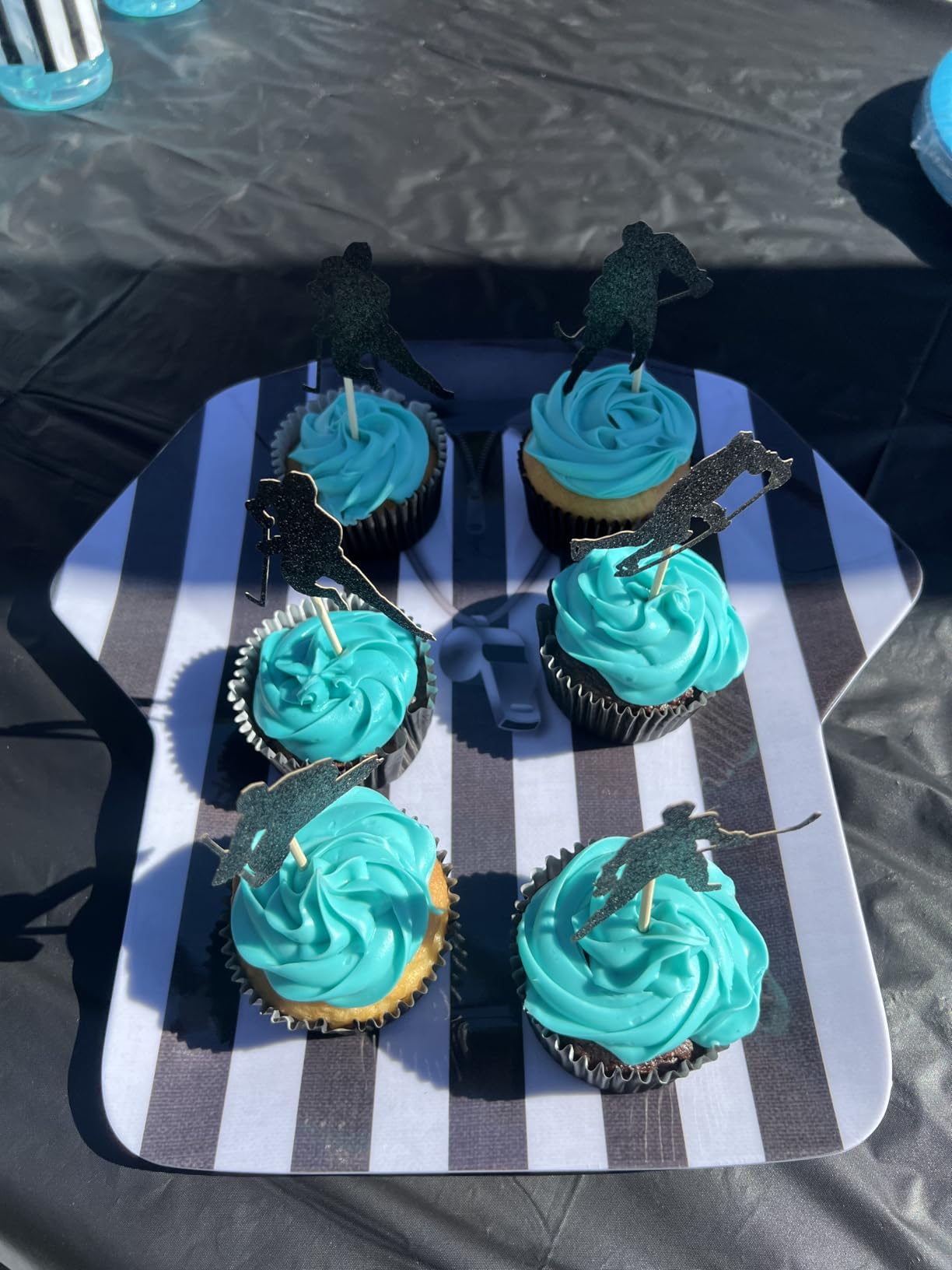 24 PCS Hockey Cupcake Toppers Black Glitter Hockey Players Cupcake Picks Ice Hockey Sports Theme Baby Shower Boys Girls Birthday Party Cake Decorations Supplies customer photo 1