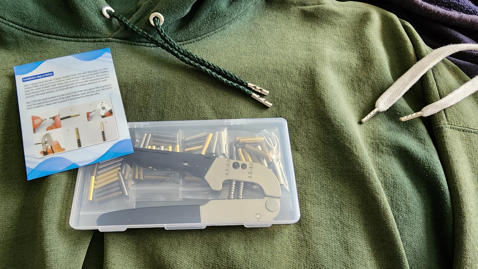 Shoelace Tips Tools with 64 pcs Bullet Aglets, Tips Repair Replacement Tool Plier for Sneakers,Hoodies,Bungee Cords customer photo 2