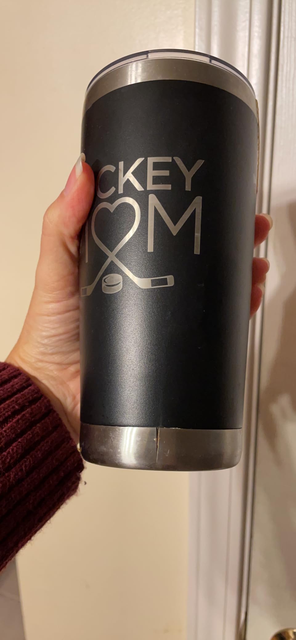Hockey Mom Tumbler - 20 oz Black Tumbler w/Sliding Lock Lid - Mom Gift - Hockey Gift customer photo 1