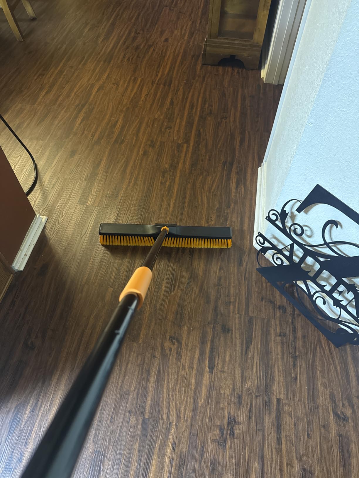 CLEANHOME 24 Push Broom Brush for Floor Cleaning with 65 Long Handle and Stiff Bristles, Heavy Duty Brush for Shop, Deck, Garage, Concrete,Indoor and Outdoor Broom,Orange customer photo 1