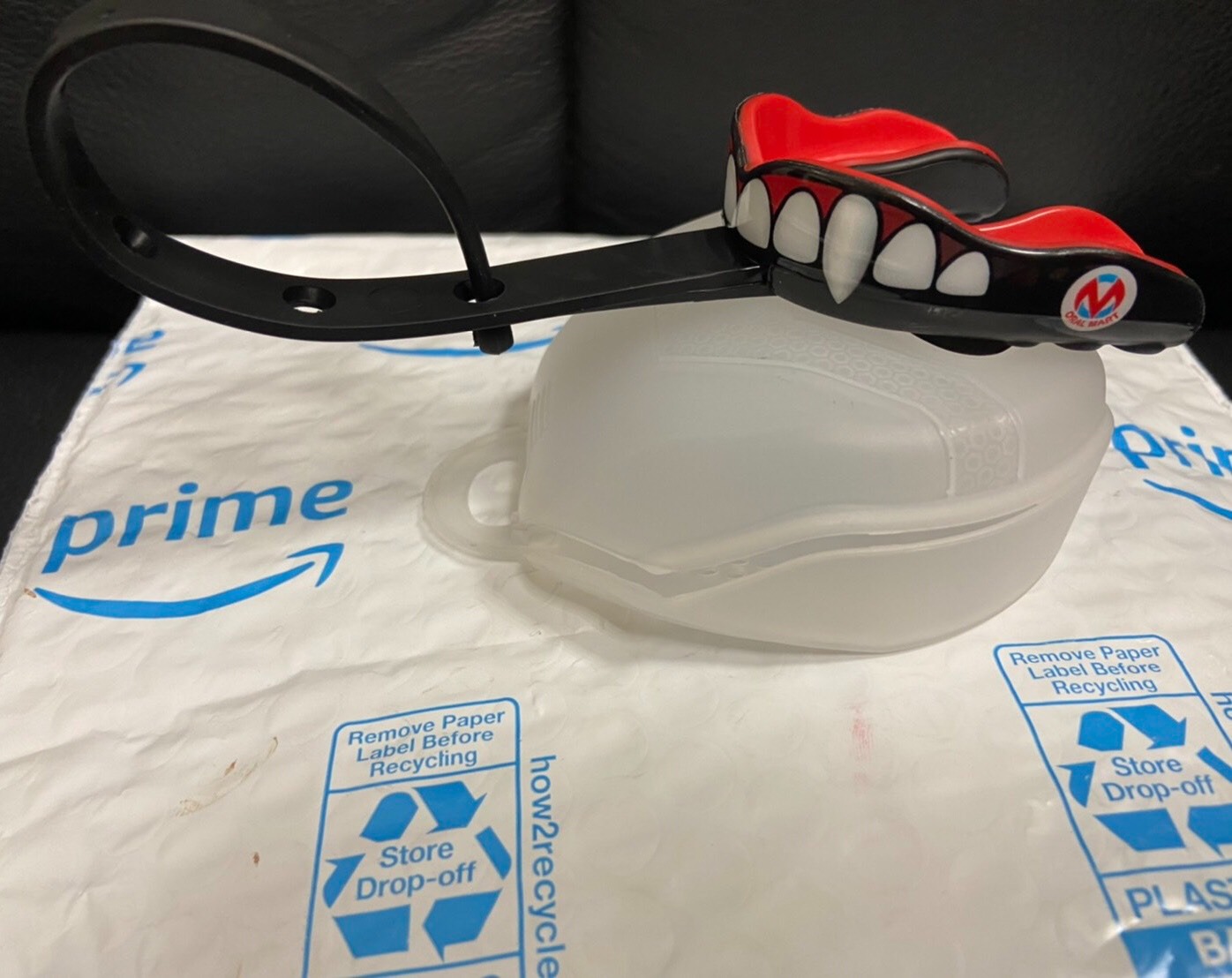 Oral Mart Strapped Mouth Guard for Football, Lacrosse, Ice Hockey, Taekwondo (USA Flag, Fangs, 15+ Colors to Choose from) - Sports Mouthguard with Fixed Strap (Strapped, Youth or Adult) customer photo 2