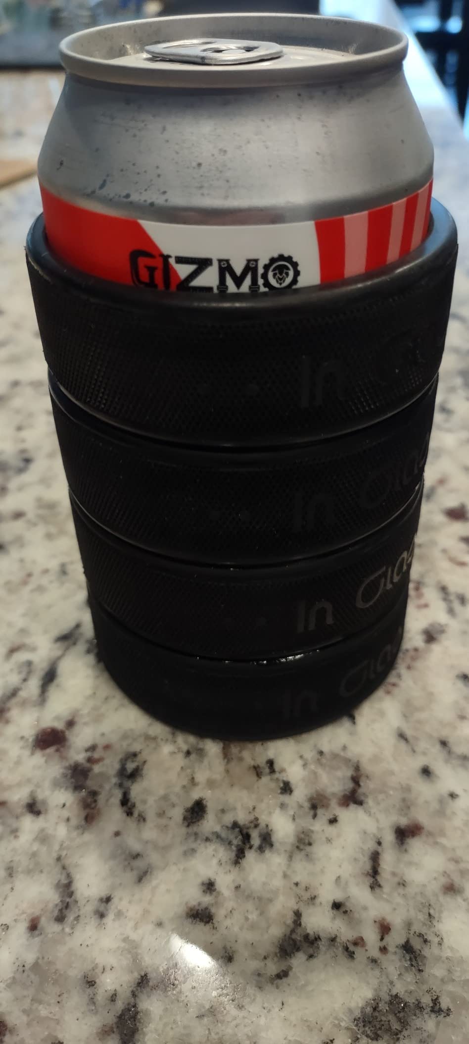 Beer Can Cooler Made from 4 Real Ice Hockey Pucks, 12oz Insulated Holder for Hockey Dad Gifts, Black customer photo 1