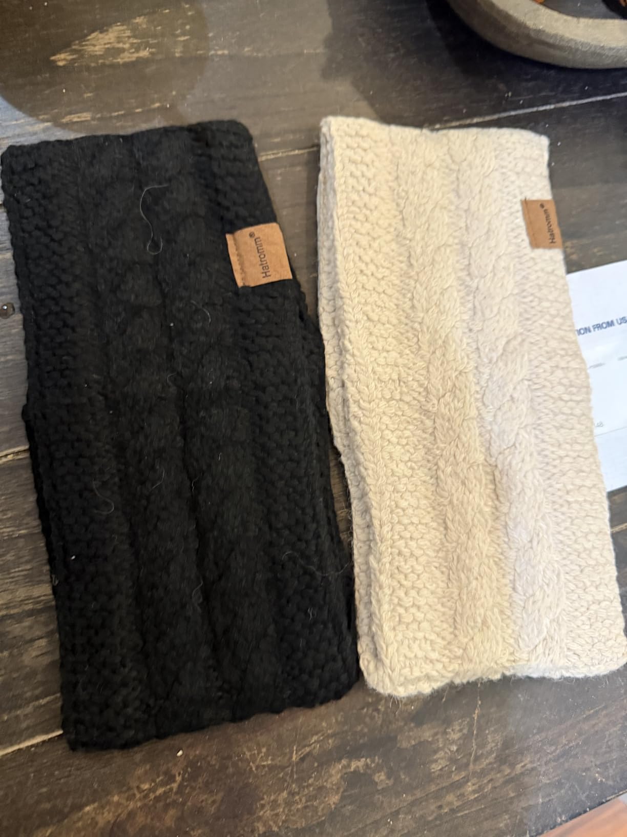 Winter Headbands for Women Wool 2 Pack, Ear Warmers for Women Headband Knit Thick Fleece Lined, Cold Weather Warm Ear Muffs(Black+Beige) customer photo 1