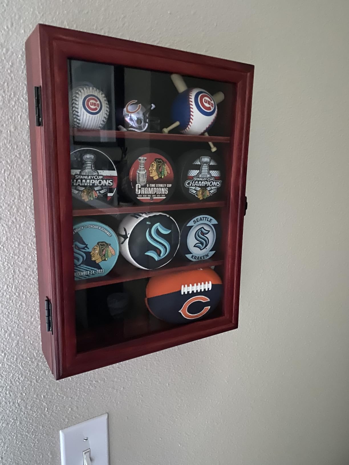 20 Hockey Puck Display Case - Puck Holder Wall Mount Cabinet Stand - Hockey Puck Shadow Box with Real Glass customer photo 2