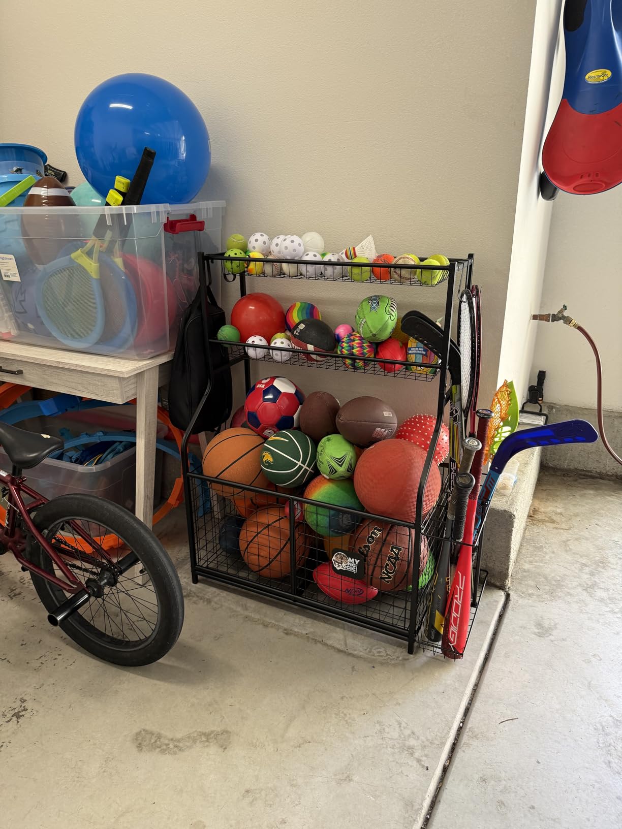 Mythinglogic Sports Equipment Garage Organizer, Garage Ball Storage for Sports Gear and Toys, Rolling Ball Cart with Wheels for Indoor/Outdoor Use customer photo 1