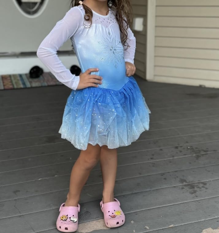 EQSJIU Long Sleeve Dance Leotard for Girls Sparkly Snowflake Ballet Dress Toddler Tutu Skirted Leotard Outfits for Girls customer photo 1