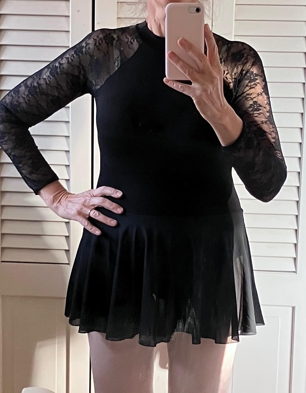 Women's Turtleneck Dance Leotard With Skirt Adult Lace Long Sleeve Ballet Dress customer photo 1