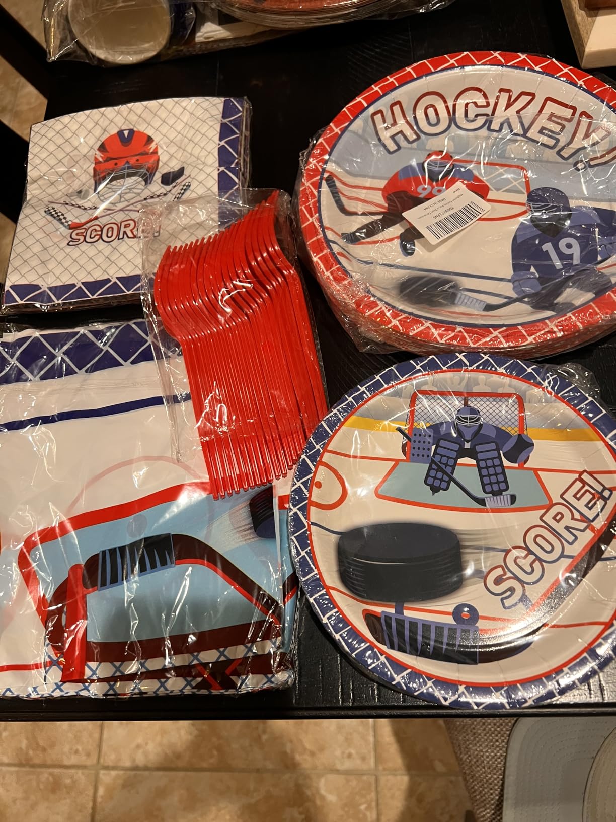 Hockey Party Supplies - Serve 20-81Pcs Plates, Napkins, Tablecloth, Forks Set for Kid's Hockey Fans Birthday Gameday Theme Party Decorations customer photo 2