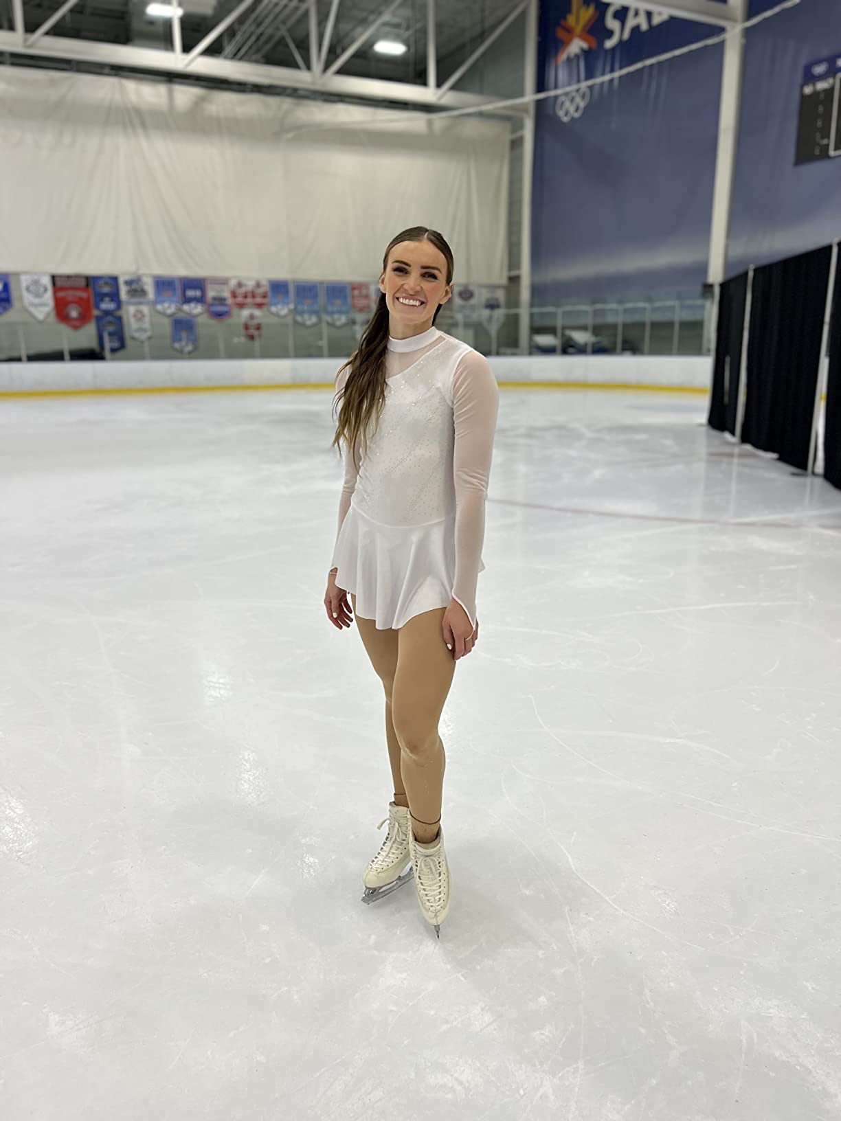 Women's Figure Ice Skating Dress Long Sleeve Shiny Rhinestones Roller Skating Lyrical Dance Costume customer photo 1