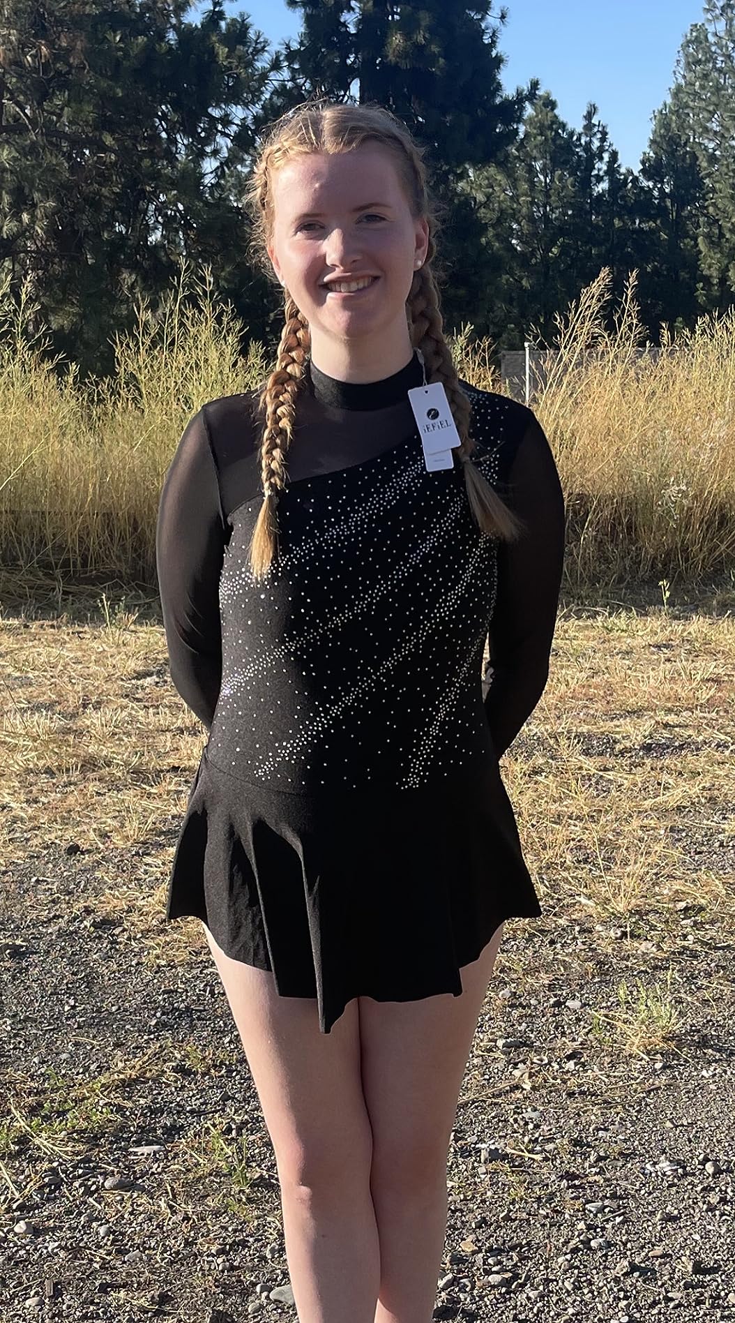 Women's Figure Ice Skating Dress Long Sleeve Shiny Rhinestones Roller Skating Lyrical Dance Costume customer photo 2