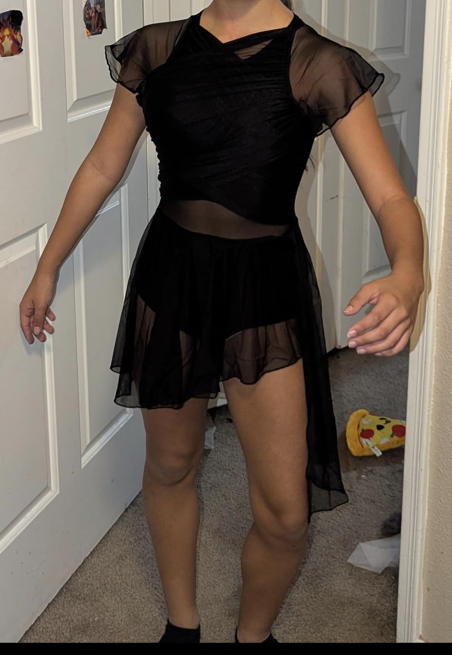 WYHDY Women Dance Dress Flutter Sleeve Mesh Skirted Leotard Lyrical Costume, Water-Drop Hollow Back customer photo 1