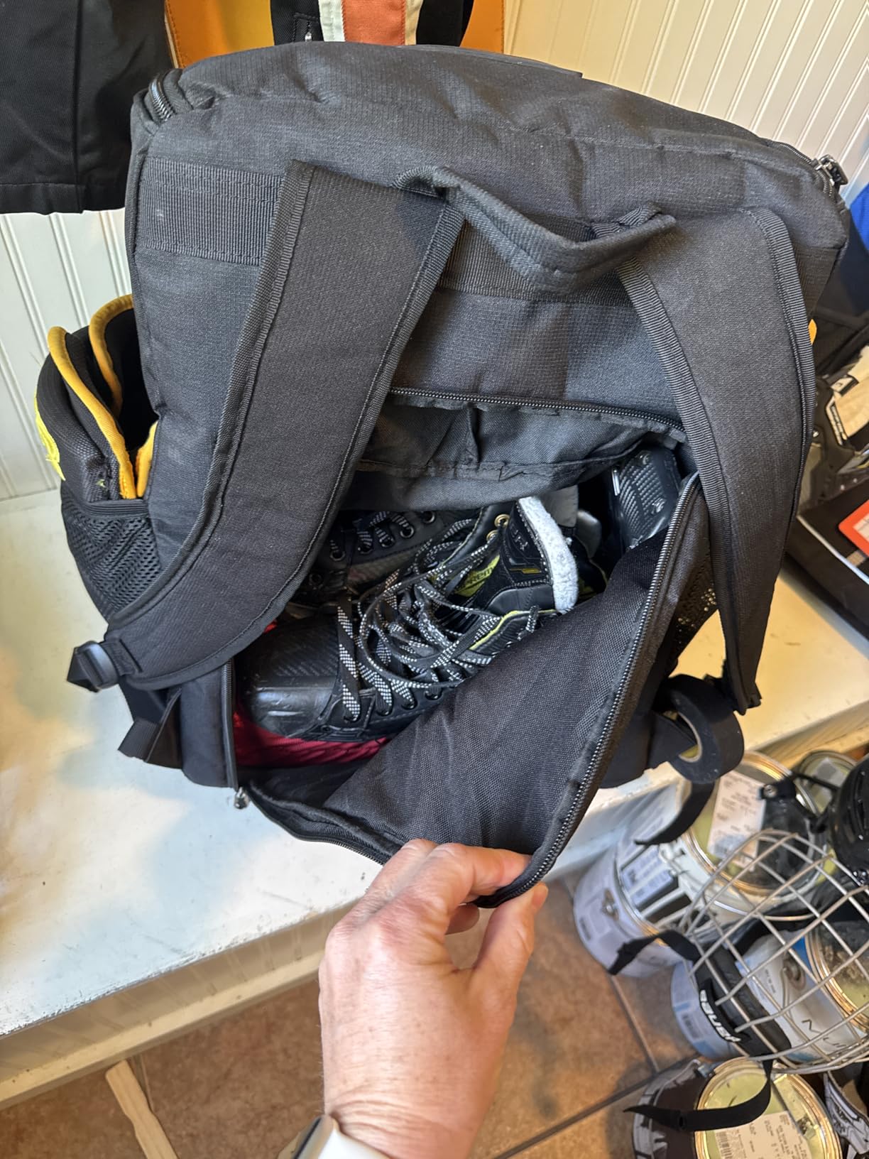 Roller Skate Bag Fits Shoes Up to US Mens 13, Ice Skate Backpack with Top Helmet Pocket customer photo 2