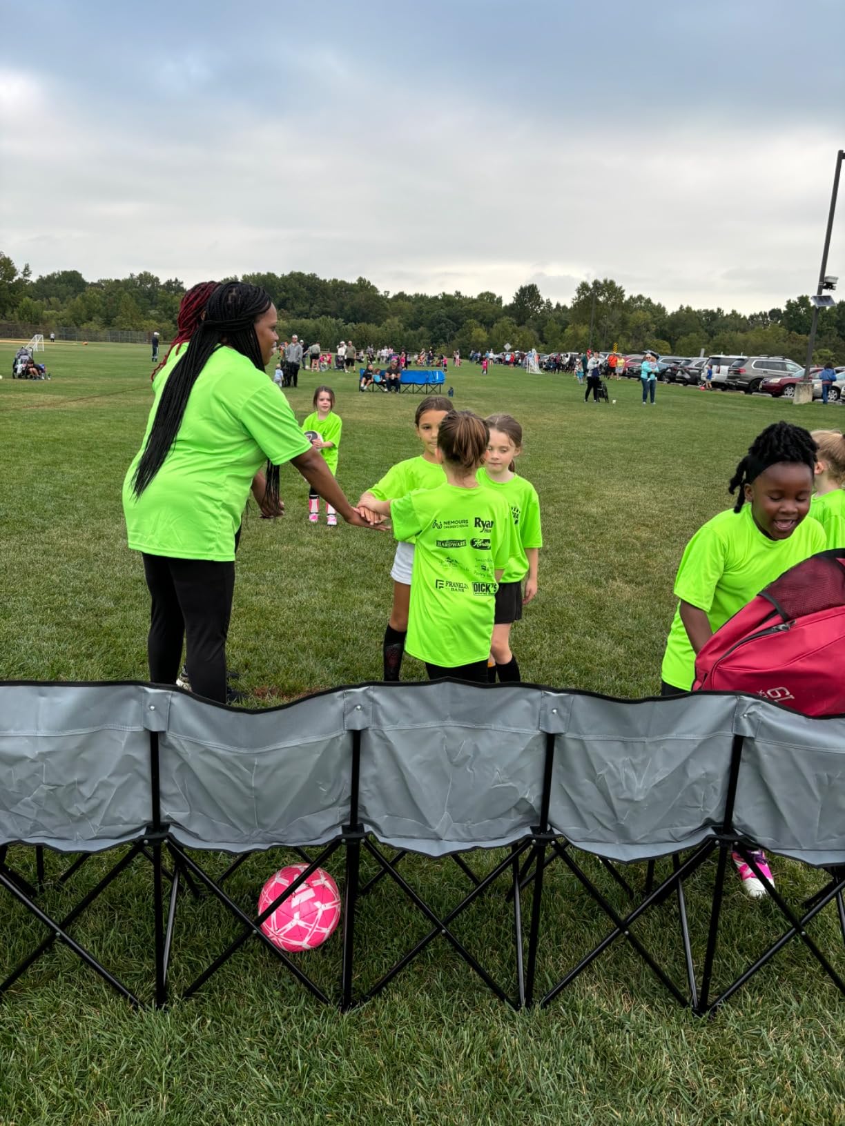 Kigley 9 Seater Folding Soccer Bench Chair Portable Team Sports Sideline Bench for Football Camp Travel Events Outdoor Seating with Storage Bag (Black) customer photo 1