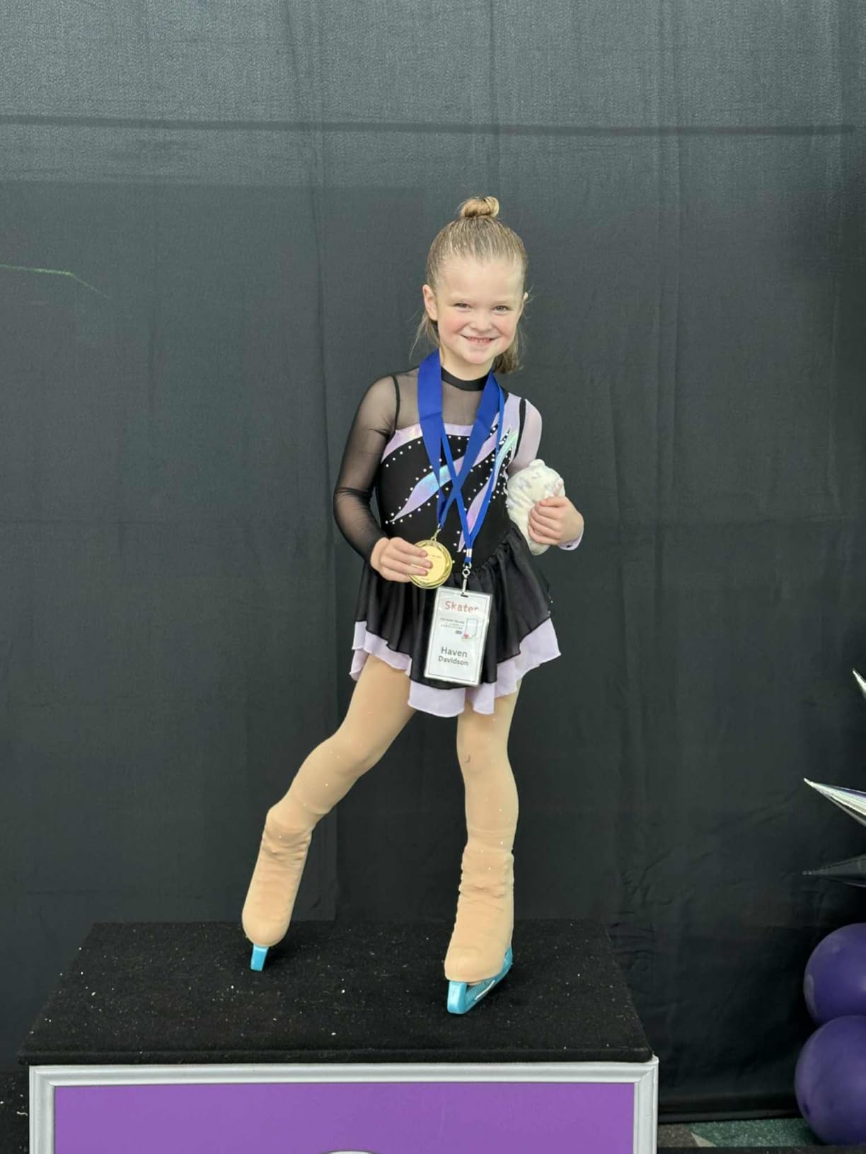 Ramede 3 Pcs Figure Skating Tights Rhinestones Ice Skate Tights Tan Crystal Figure for Girls Women Skating Ballet Dance Kids customer photo 2