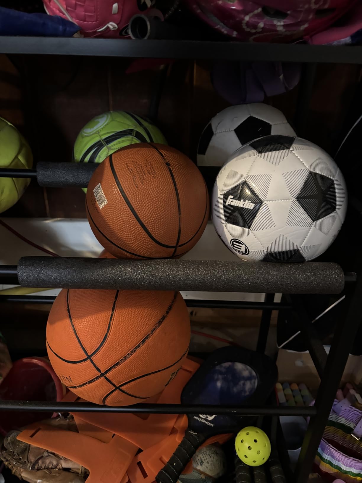 EXTCCT Garage Sports Equipment Organizer - Rolling Ball Storage Bin with Wheels, Garage Sports Gear Rack Outdoor Basketball Racks for Balls with Baseball Bat Holder and Hooks, Toy Organizer customer photo 1