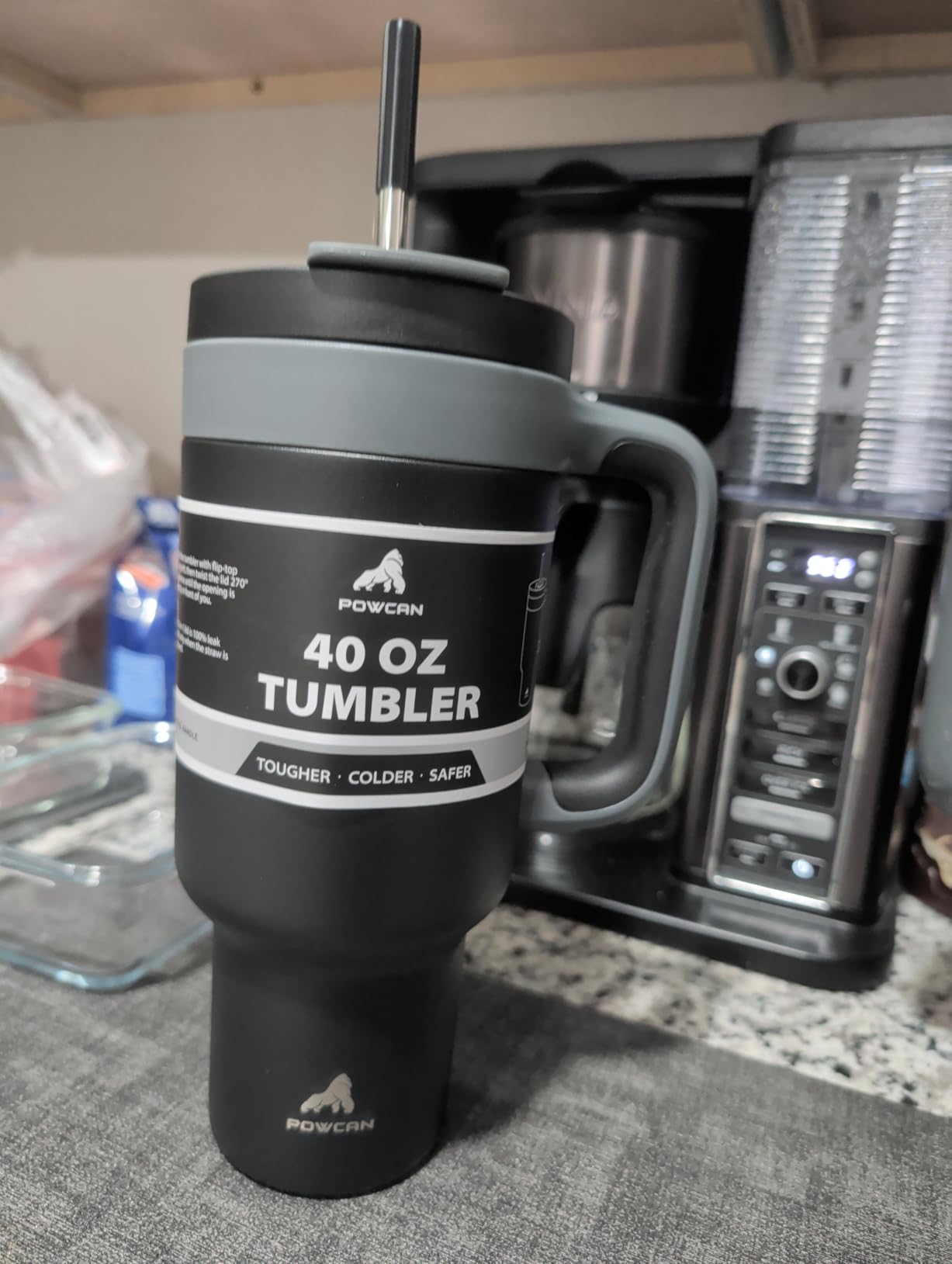 POWCAN 40 oz Tumbler with Handle, 2-in-1 Straw and Sip Lid, Leakproof, Dishwasher Safe, Insulated Stainless Steel Travel Coffee Mug, Keeps Cold for 34 Hours, Fits in Car Cup Holder (Midnight) customer photo 2