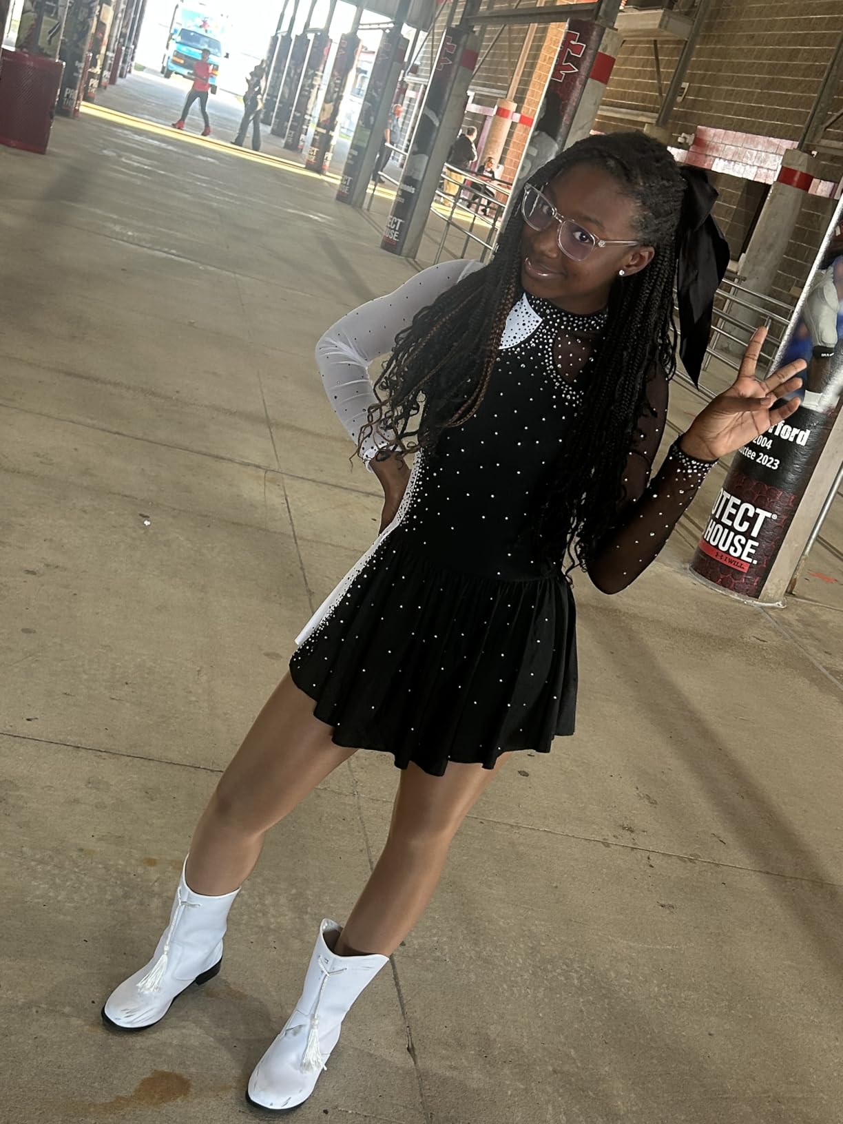 Women's Long Sleeve Figure Ice Skating Dress Shiny Rhinestone Ballet Skirted Leotard Dresses customer photo 2